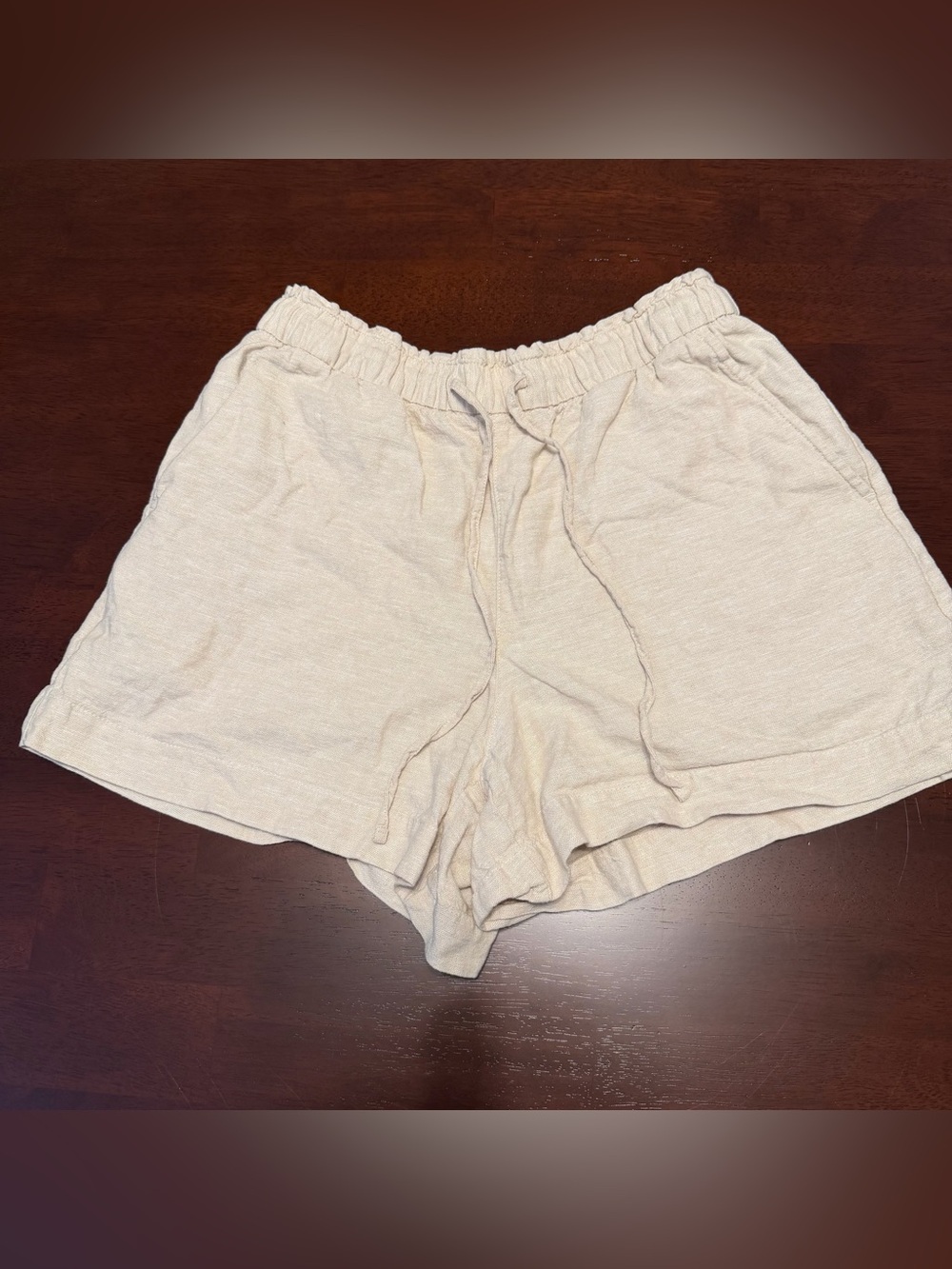 GAP Cream Elastic-Waist Athletic Shorts linen blend